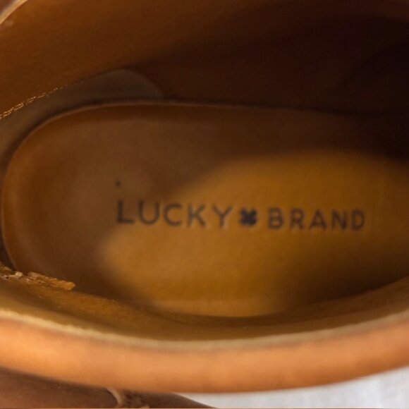 Lucky Brand "Nycott" Tan Leather Cuffed Heeled Ankle Boot, Size 6 1/2M/37 - Picture 4 of 14